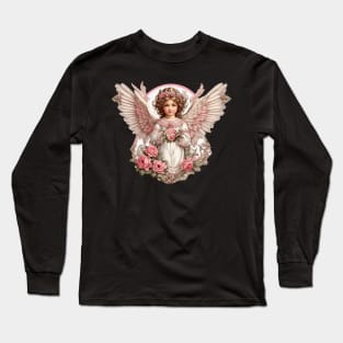 Vintage Pink Baby Christmas Angel with Large Wings Long Sleeve T-Shirt